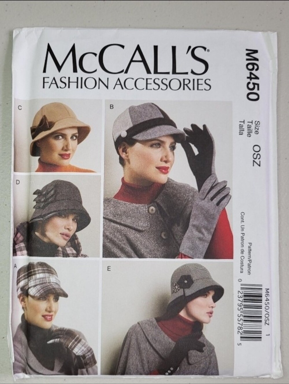 McCall's M6450 Women Misses Fashion Accessories Hats Gloves. One Size. Uncut.